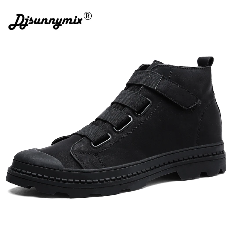 

DJSUNNYMIX British Style Vintage Martin Boots Microfiber Men Boots Waterproof autumn Winter Ankle Boots men's Shoes black