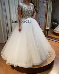 Роскошные Кристаллы сладкий 16 Бальные платья 2019 бальное платье с открытыми плечами Дебютант блестками плюс размер Vestidos 15 Anos платья