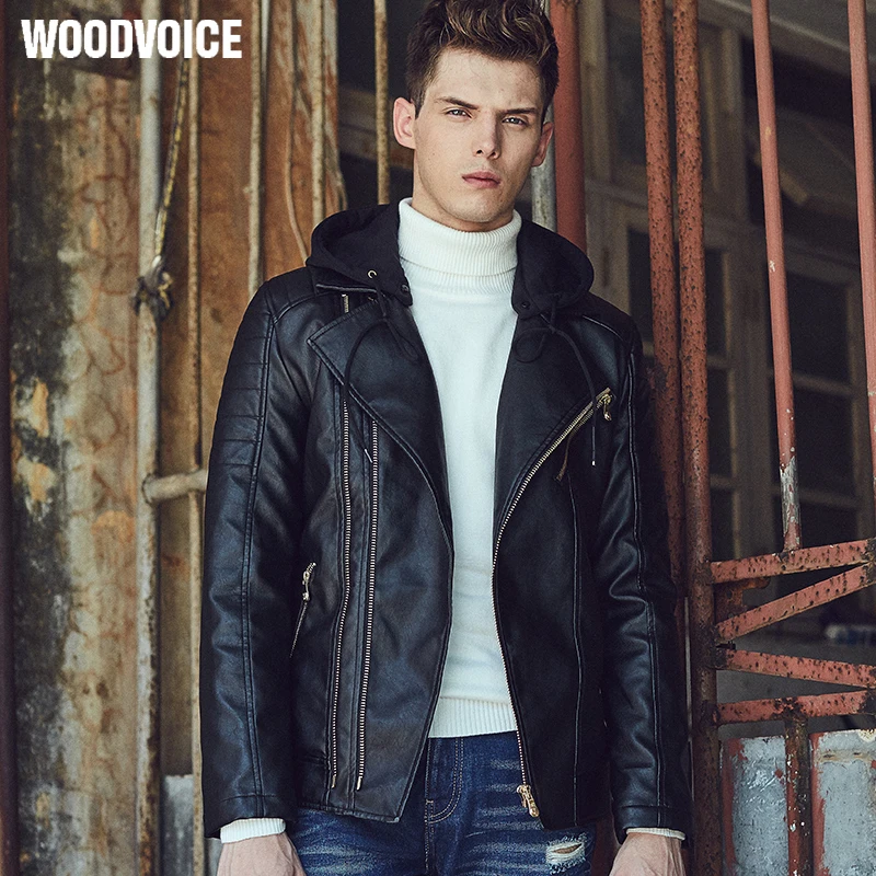 Woodvoice Горячая 2017 Осень и зима кожаная одежда утолщение мужчин slim кожаная куртка мода дизайн мотоцикла кожаная куртка