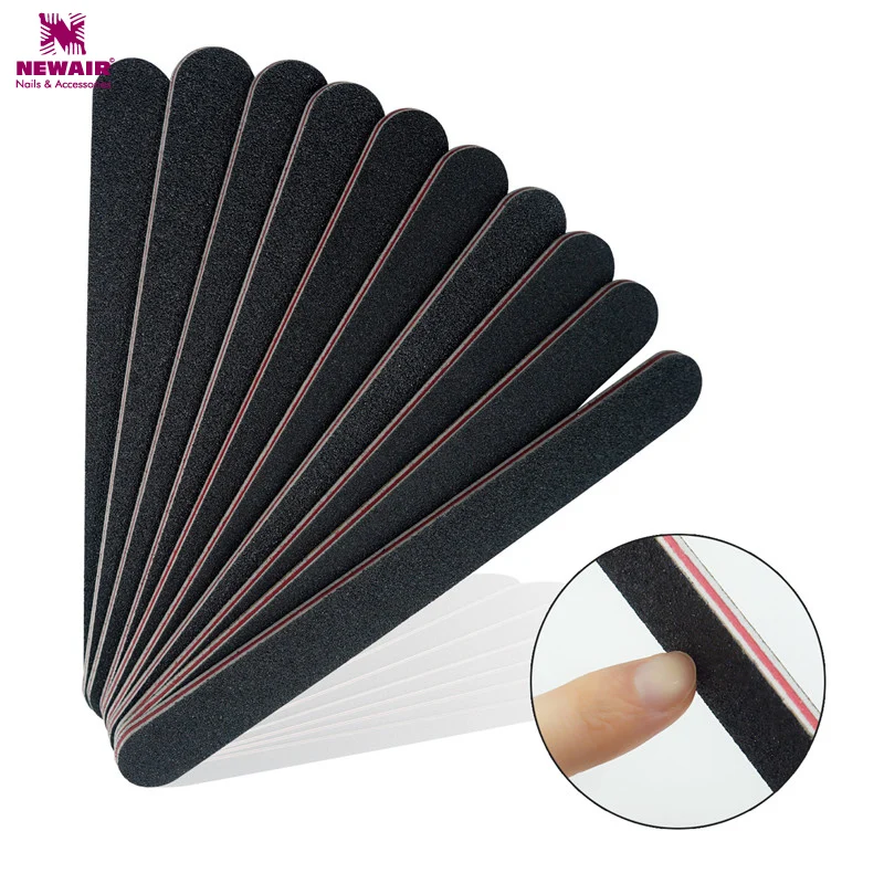 

10PCS Black Straight Nail Files 100/180 Professional Nail Thick Sandpaper Sanding Nails Care Manicure Tool Wholesale