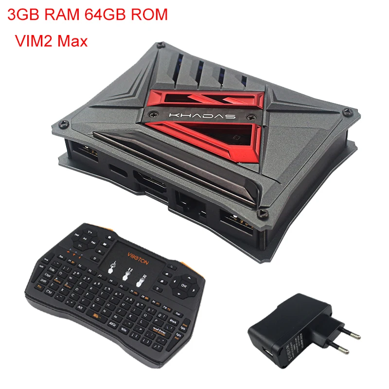 

Khadas Vim 2 Max Amlogic S912 3GB RAM 64GB EMCC WiFi Bluetooth support Linux Android TV Box + 2.4Ghz Wireless Keyboard + Power