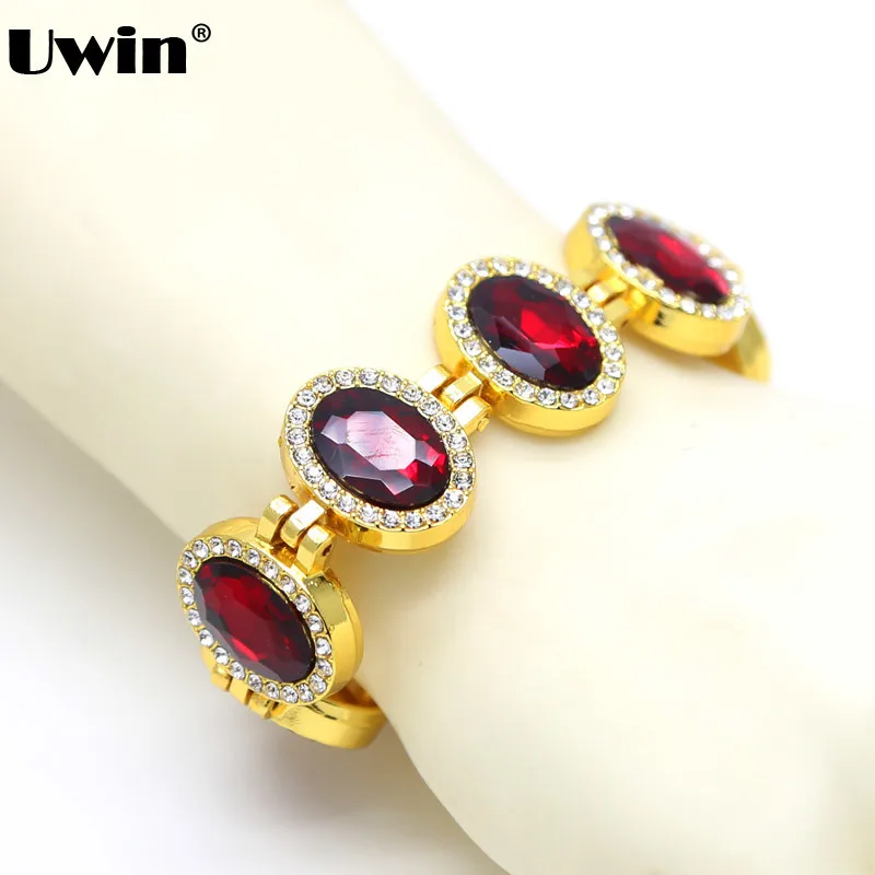 

2016 Hot Mens Luxury Iced Out Hip Hop Rappers Style Yellow Gold Color Red Stone Blue Green Rhinestone Link Bracelet