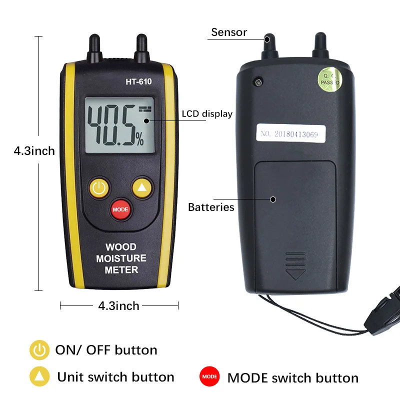 Wood Moisture Meter Digital Moisture Detector Moisture Tester Pin-Type Water Leak Detector Damp Tester Dampness Meter