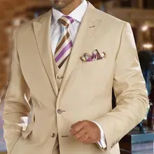 На заказ Шампанское жених смокинг 3 шт Мужские свадебные костюмы для выпускного вечера шафер Жених костюм Блейзер masculino terno