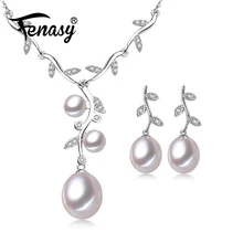 Fenasy натуральный пресноводный жемчуг ювелирные наборы 925 стерлингового серебра ожерелье для женщин Свадебные Ювелирные наборы с листьями висячие серьги