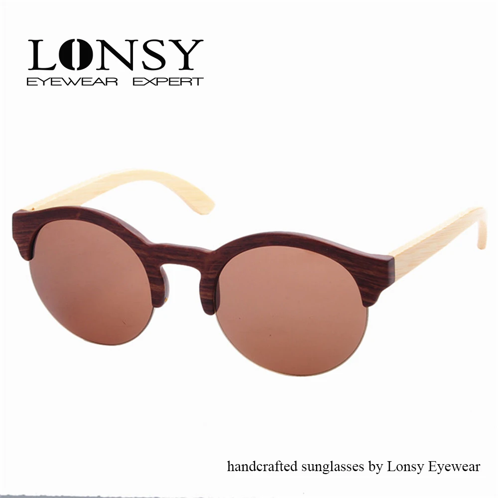 Новые модные круглые солнцезащитные очки с деревянной оправой Женские Ретро Gafas ручной работы бамбуковые деревянные солнцезащитные очки LS5020