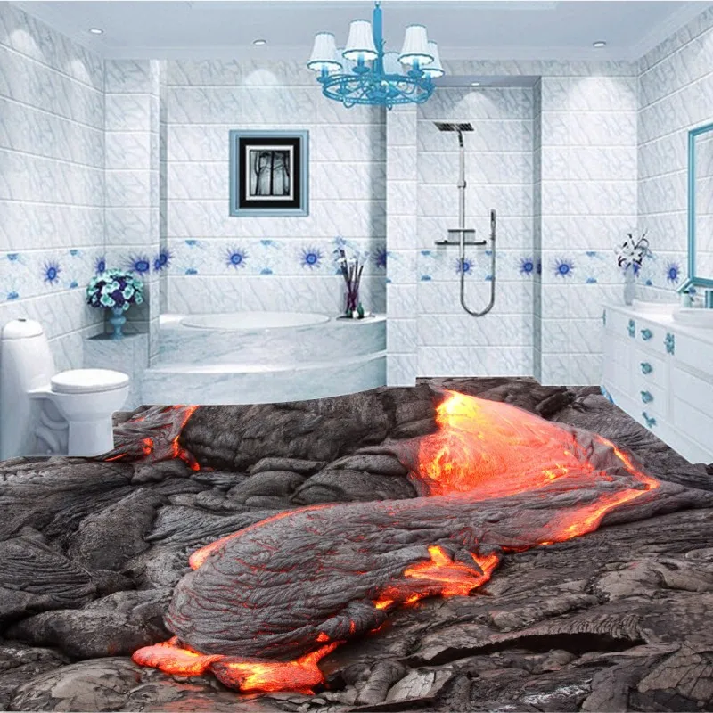 

Free Shipping Volcanic magma 3D stereo floor painting painting custom living room cinema Affixed wallpaper mural