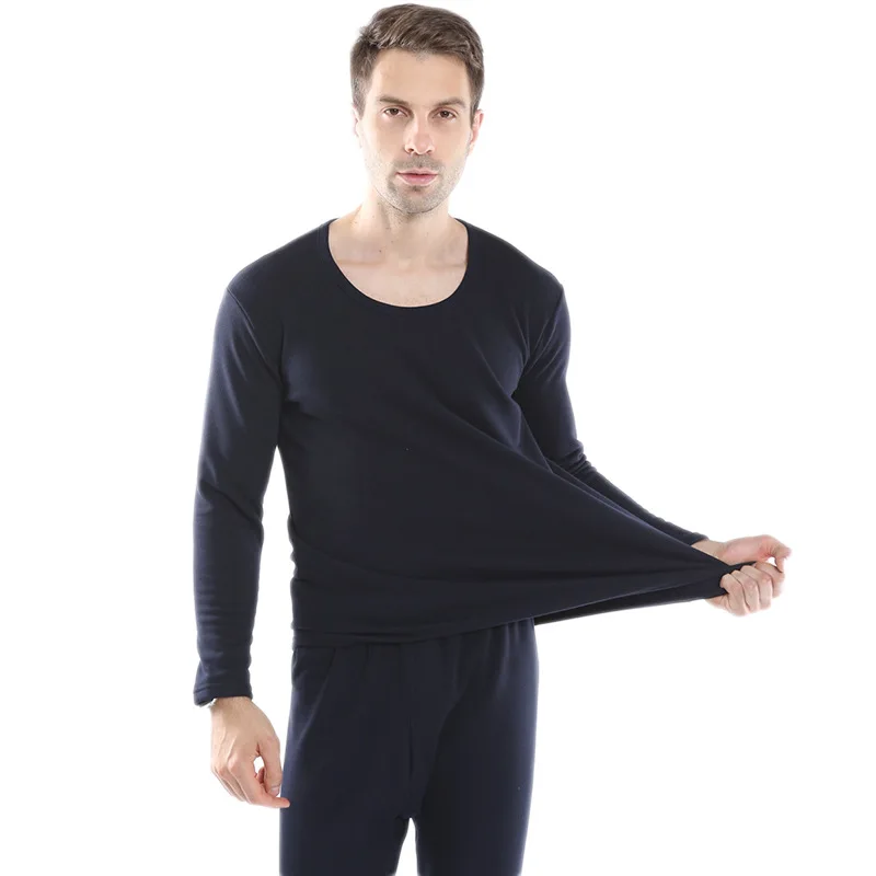 plus size thermal underwear men autumn winter cotton thick super soft thick loose warm long johns shirt+pants underwear set