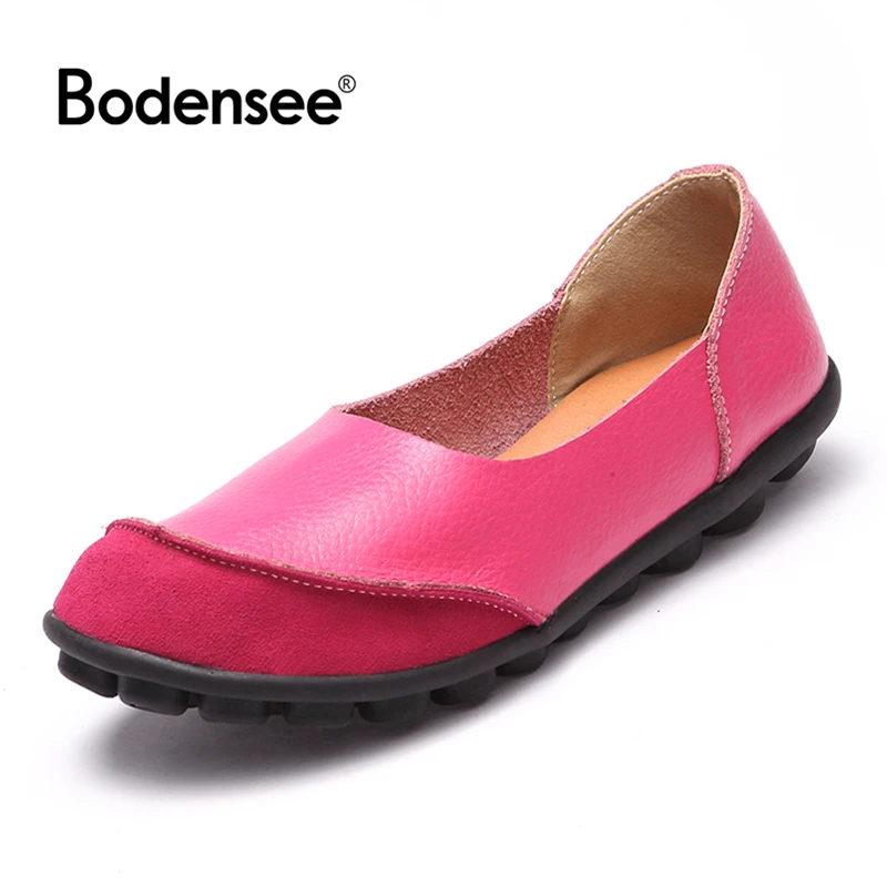 

Bodensee 2018 Women plus size Handmade Leather Splicing Flats Moccasins Loafers ballet flats women Comfortable soft Casual Shoes