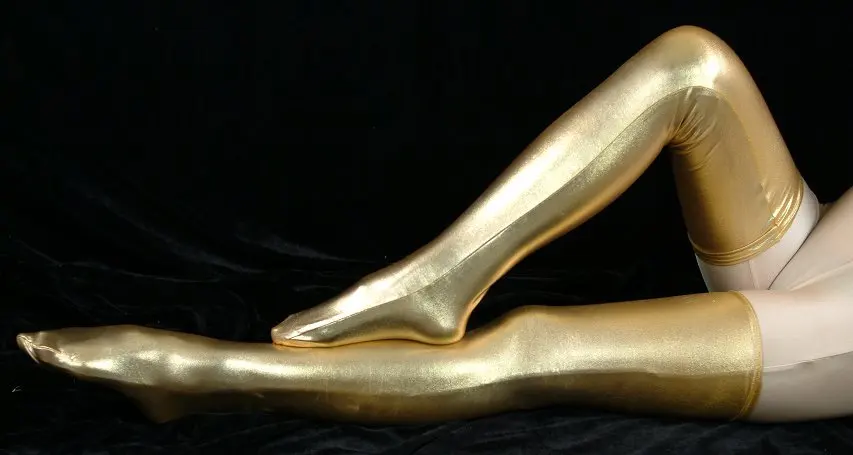 Woman pink shiny metallic sexy thigh high socks fetish unisex zentai suit classic halloween costumes