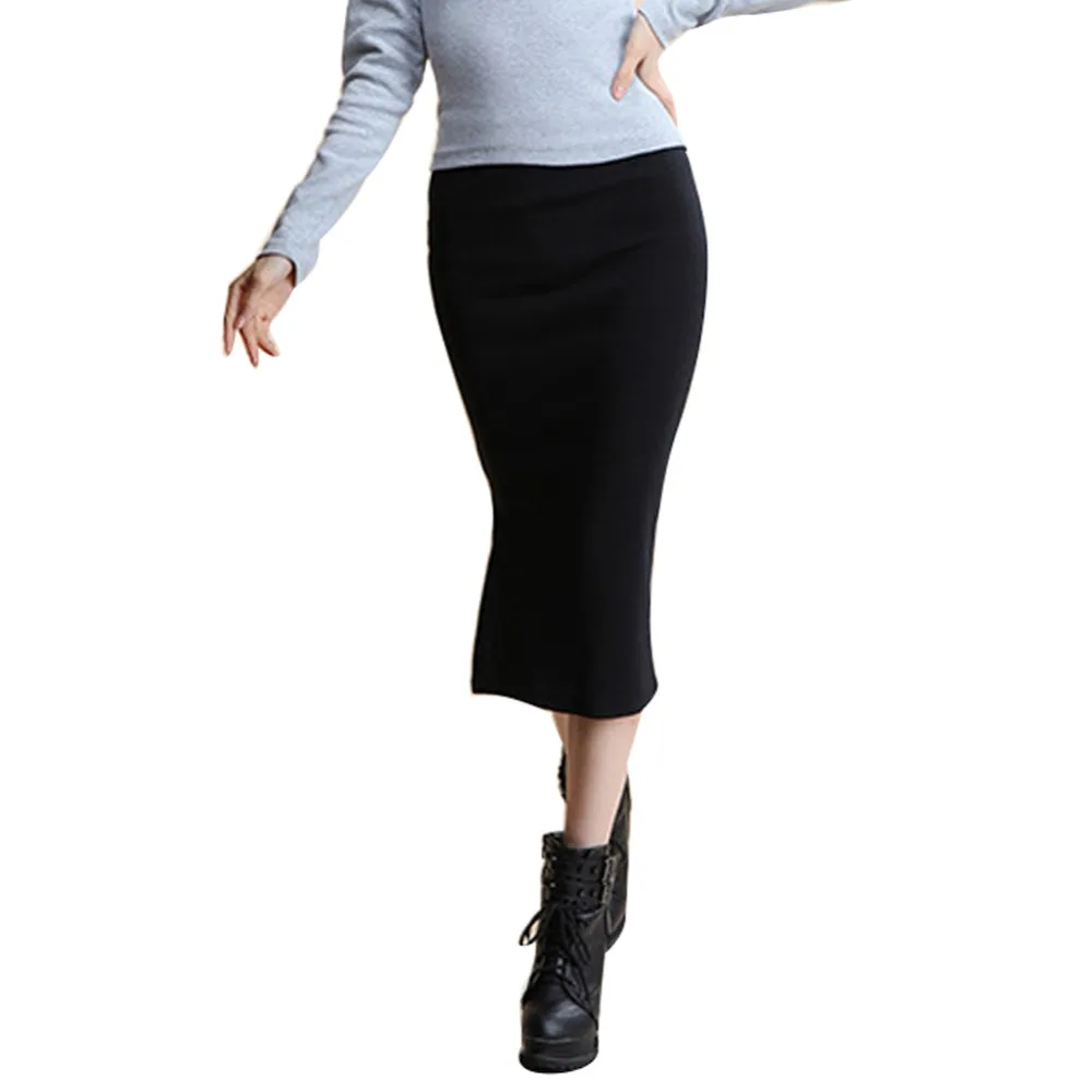 Женская трикотажная юбка карандаш с завышенной талией|cotton pencil skirt|split long skirtslong skirt