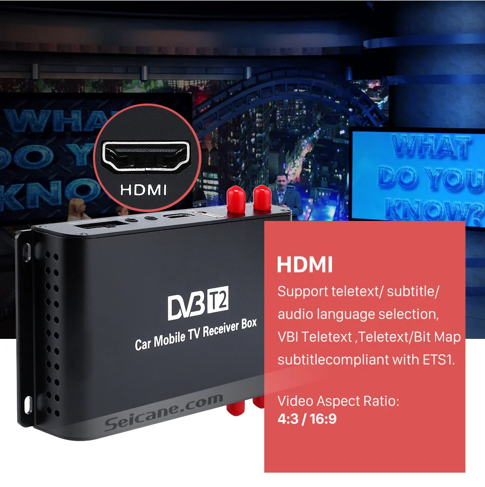 Seicane HDMI 1080 P для DVD плеера автомобиля DVB-T2 4 тюнер цифровой ТВ Телевизор 1080 P 4,8 W Максимальная потребляемая мощность