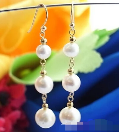 

hot sell new - free shipping 00079 WHITE ROUND FRESHWATER PEARL DANGLE EARRING