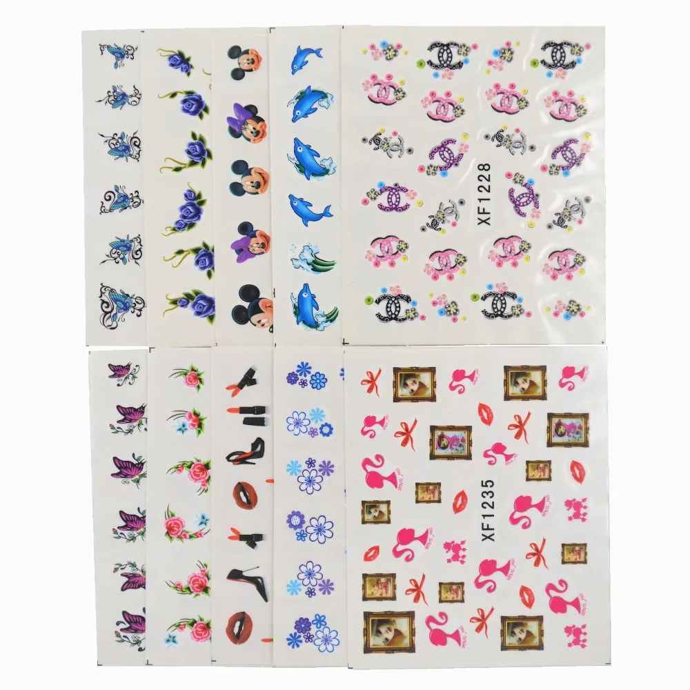 60 Sheets Mixed Styles Watermark Feather Cartoon Stickers Nail Art Water Transfer Tips Decals Beauty Temporary Tattoos Tools