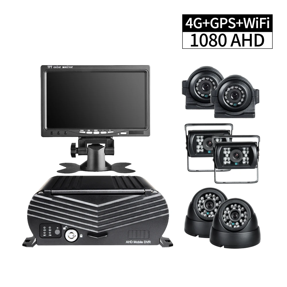 

CCTV Bus Surveillance 4G Wifi GPS 8CH AHD Mobile DVR with 6pcs 2.0MP Camera VGA Monitor for RV Big Truck Security Car Recorder