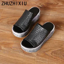 ZHUZHIXIU-Free shipping,2018 summer new handmade genuine leather women's slippers, hollow muffins bottom slippers,3 colors ZHUZHIXIU-Free shipping,2018 summer new handmade genuine leather women's slippers, hollow muffins bottom slippers,3 colors