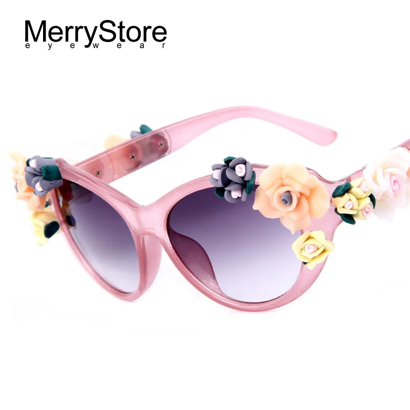 DIY Flower Sunglasses brand designer oval rose floral sun glasses