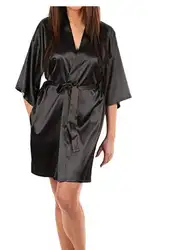 Халат Для женщин шелковый атлас твердые кимоно халат мода Ванна ночь халат сексуальный Халат большой Размеры невесты халат для женщи