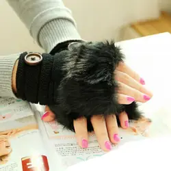 Новинка; Лидер продаж Для женщин перчатки для девочек Теплые Зимние искусственного меха кролика наручные перчатки-метенки без пальцев jan
