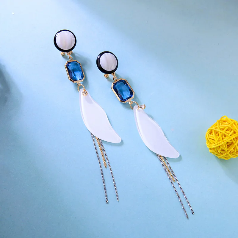 

JOUVAL Boho Long Acryli Feather Tassel Drop Earrings Women's Statement Earring With Stones Dangle Brincos Female Accessories