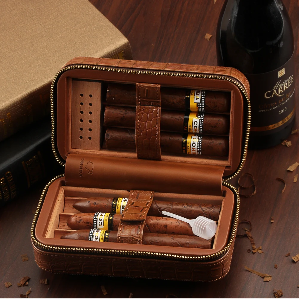 COHIBA крокодиловый узор кожаный сигарный хьюмидор коробка портативный чехол для сигар W/увлажнитель кедрового дерева путешествия Humidor Fit 6 Куба сигары