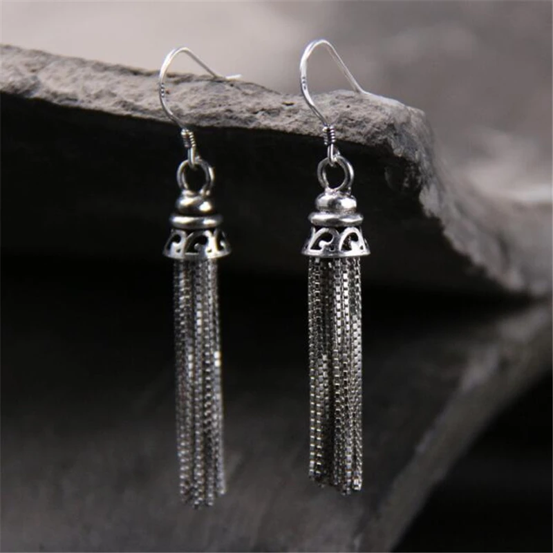 Antique 925 Sterling Silver Earrings Jewelry Accessories Long Metal