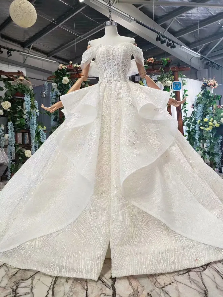 Backlake A-Line атласное кружевное свадебное платье 2019 совок шеи белый тюль для платья