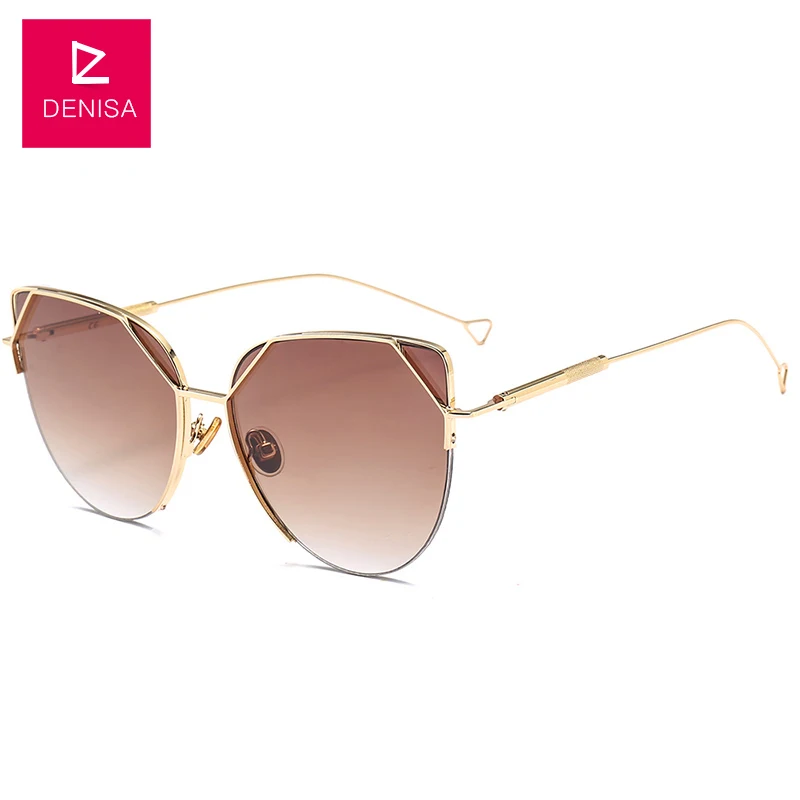 DENISA, Ретро стиль, кошачий глаз, женские солнцезащитные очки,, новая мода, женские очки для вождения, Ретро стиль, солнцезащитные очки, UV400 zonnebril dames FF629/S - Цвет линз: Gold Brown