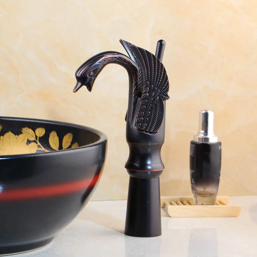 KEMAIDI в форме лебедя, латунный кран для раковины, кран для ванной комнаты с одним отверстием, центральный смеситель для раковины, хромированный кран для ванной, ORB Gold