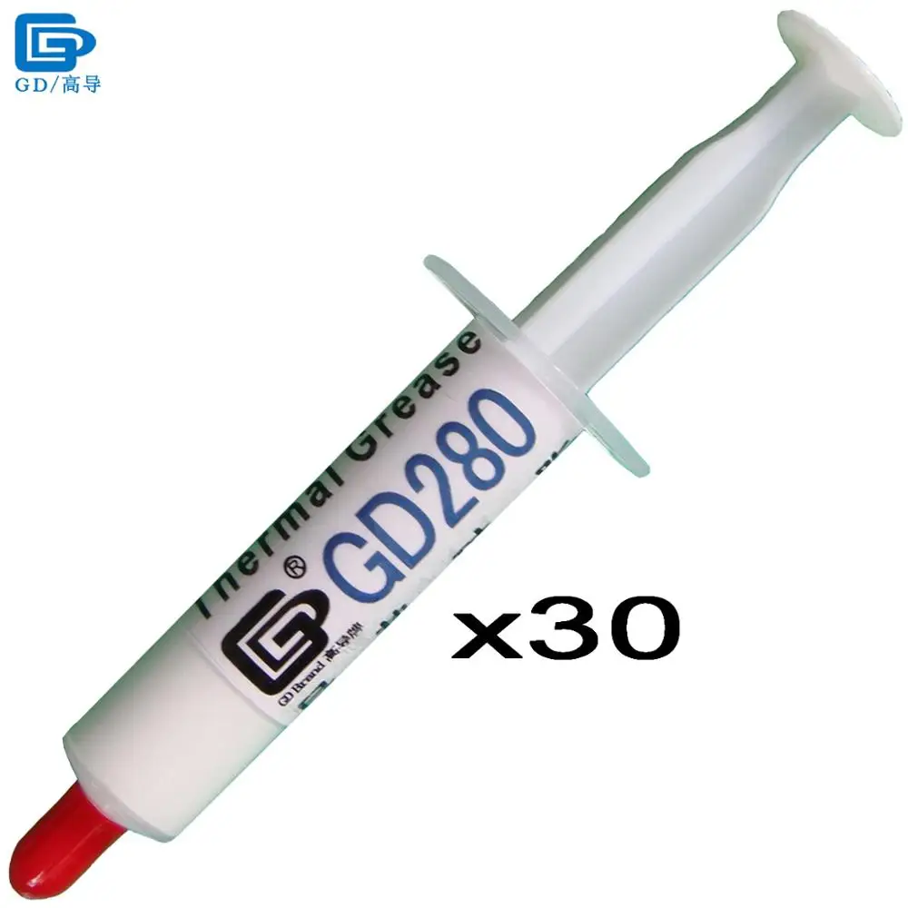 

GD280 Thermal Conductive Grease Paste Silicone Plaster Heat Sink Compound 30 Pieces Net Weight 7 Grams White Syringe Packing SY7