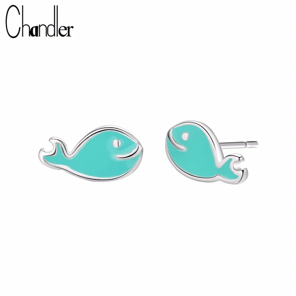 

Chandler Famous Brand Silver Whale Earring For Kids Girls Blue Enamel Dolphin Earrings Sea Cute Children's Gifts Drop Shipping