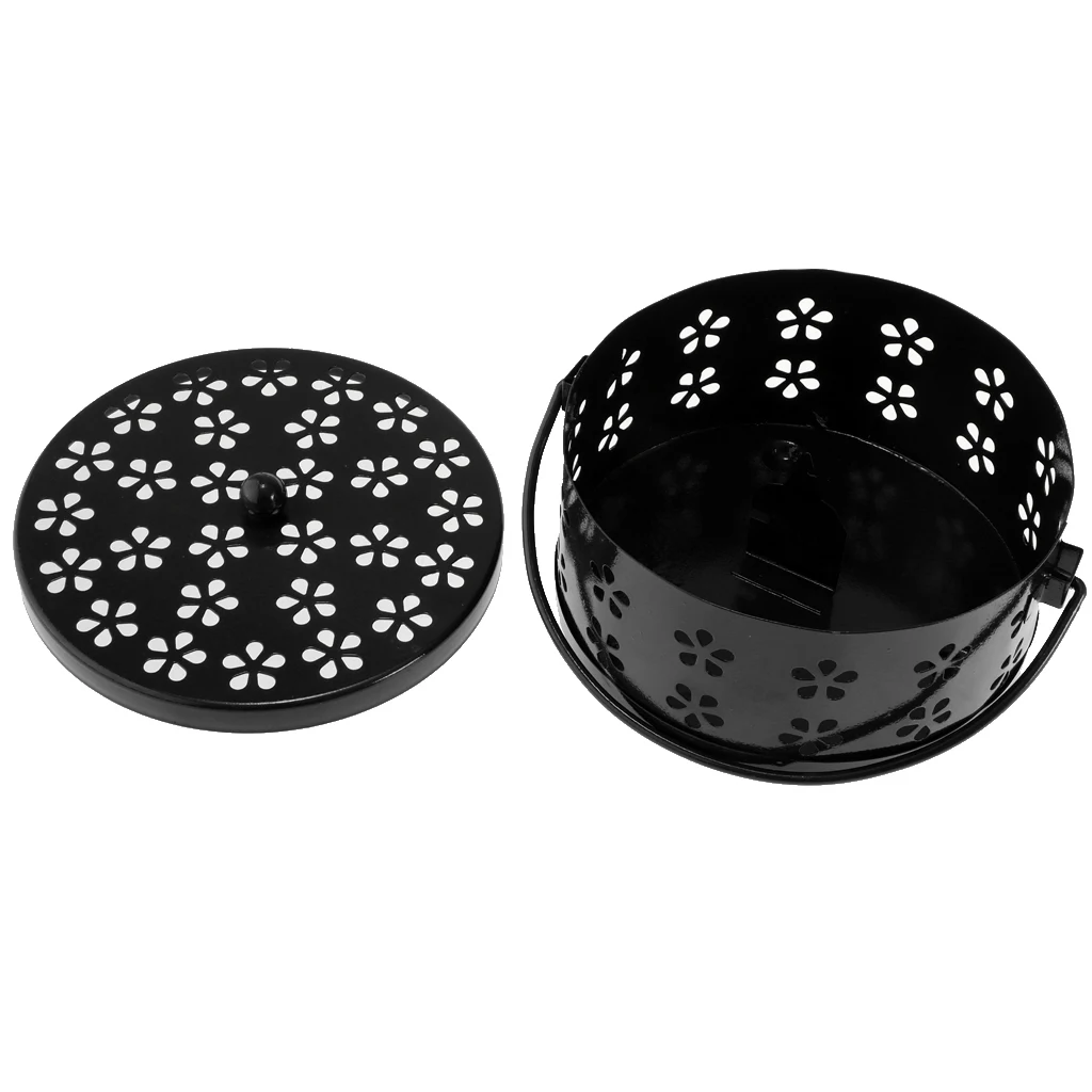 Retro Hollow Out Mosquito Coil Holder Handle Box for Teahouse Home Black
