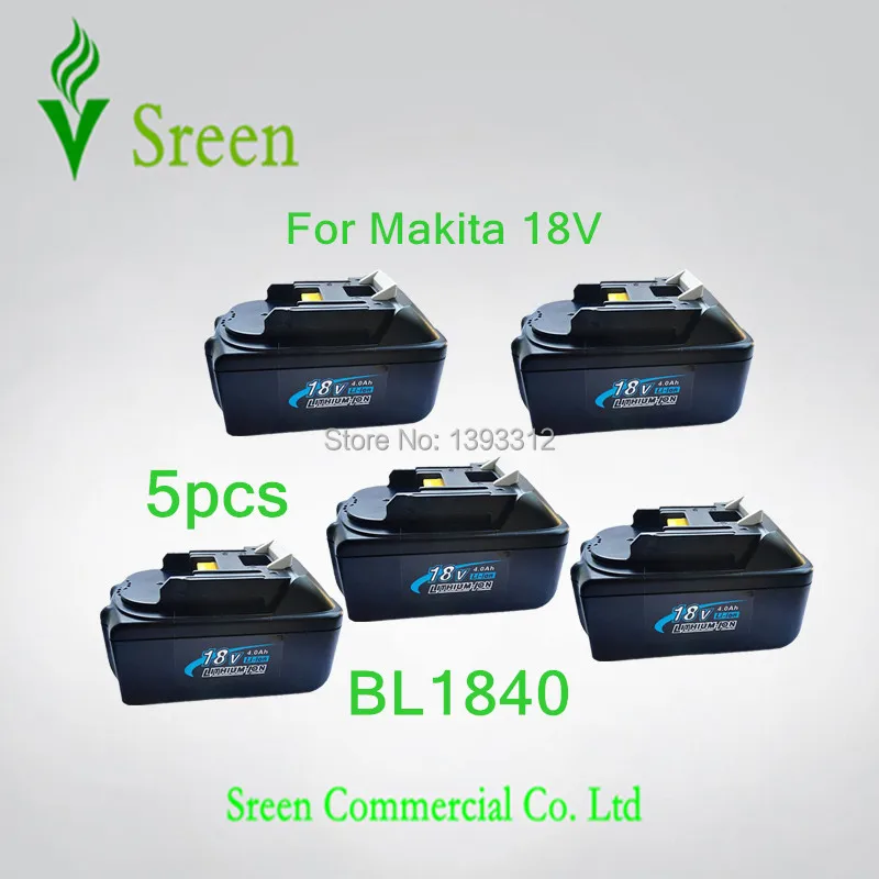 

5PCB New 4000mAh 18V Rechargeable Lithium Ion Packs Replacement Rechargeable Power Tool Battery for Makita BL1840 BL1830 LXT400