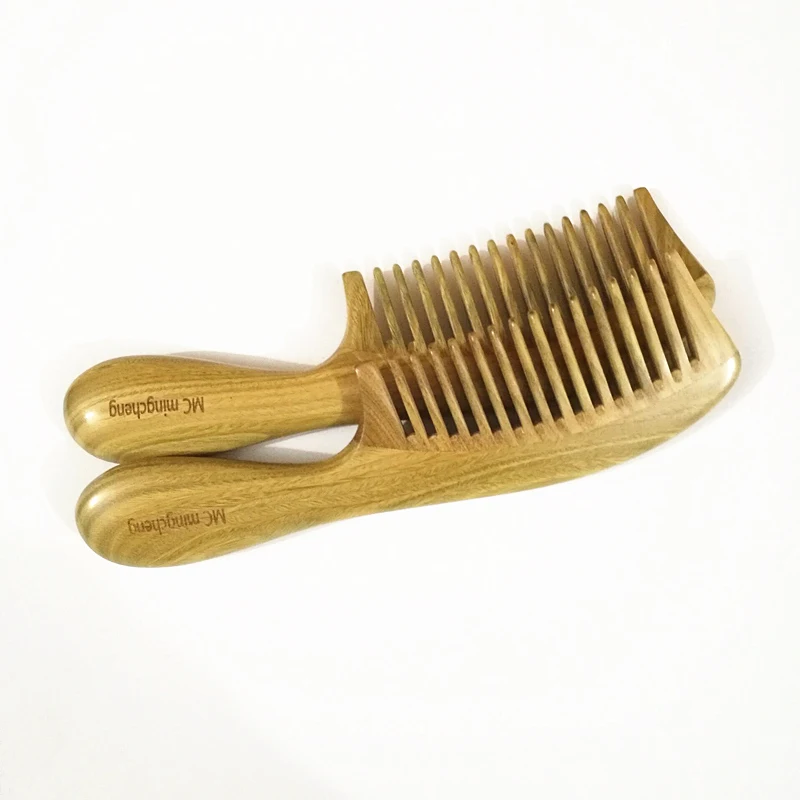 Mc 1-26a 두꺼운 손잡이 녹색 백단 빗 머리 건강 관리 마사지 메이크업 브러쉬 전문 브러시 고품질 나무 빗
