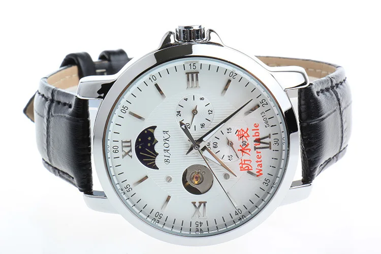 2016 New Arrival 100 m Waterproof Men Brand BIAOKA Business Watch Mechanical Men Casual Leather Gold