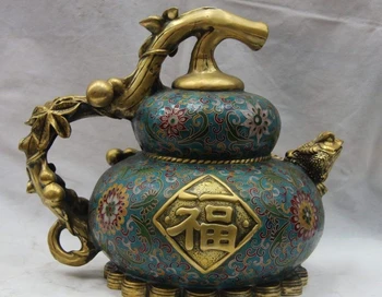 

11 China Bronze Copper Cloisonne Golden toad Bottle Gourd Pot Flask Bottle Vase