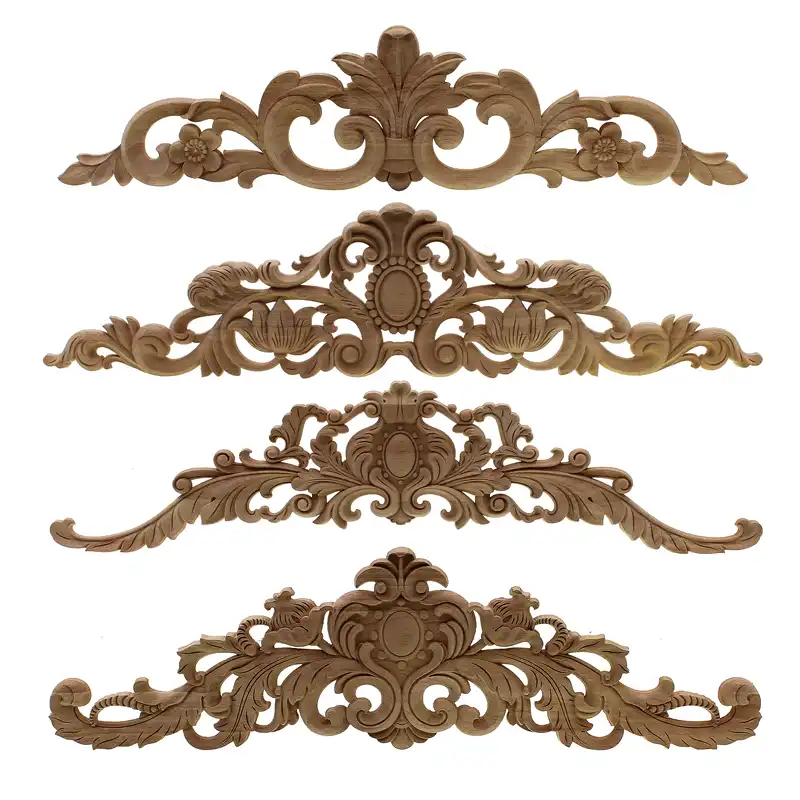 Rectangle Carving Natural Wood Appliques For Furniture Cabinet