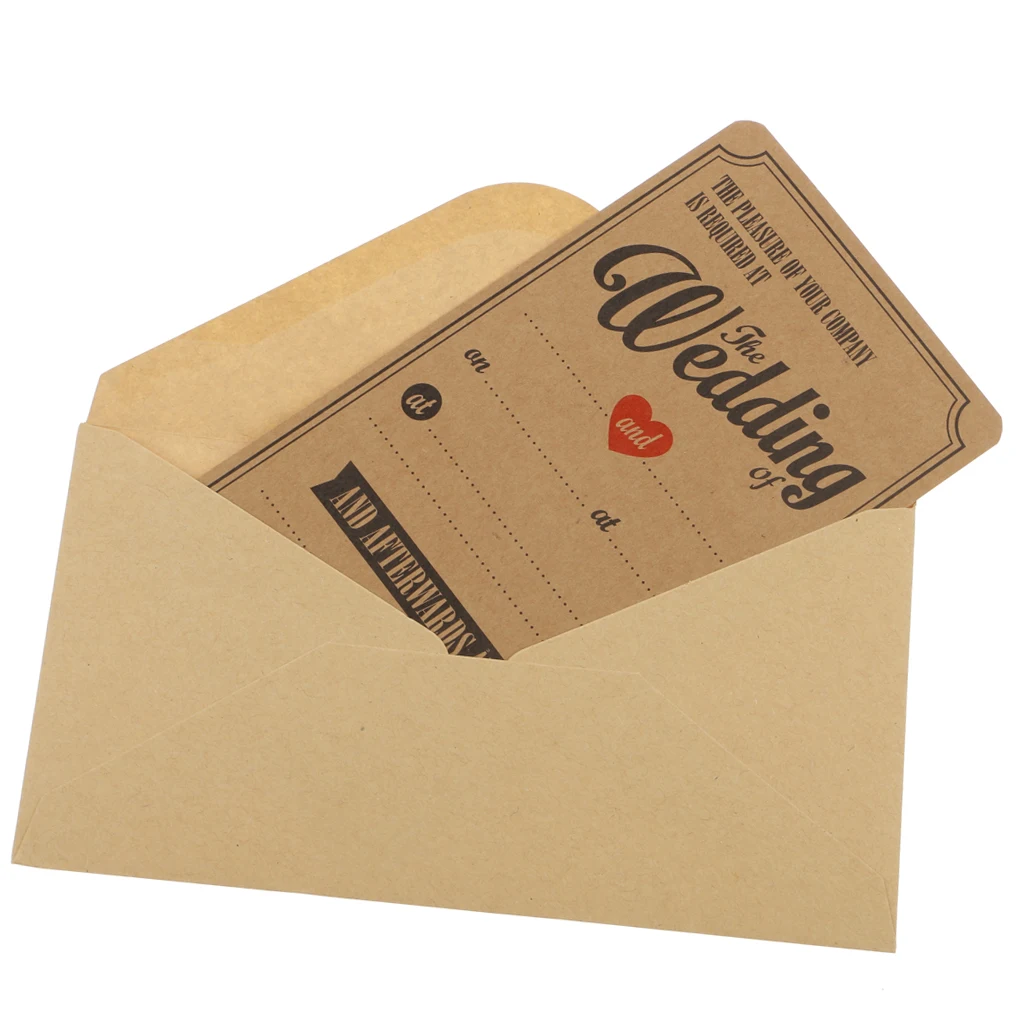 50pcs Kraft Vintage Reception Wedding Invitations Cards & Envelopes for Wedding Party Friends Guests