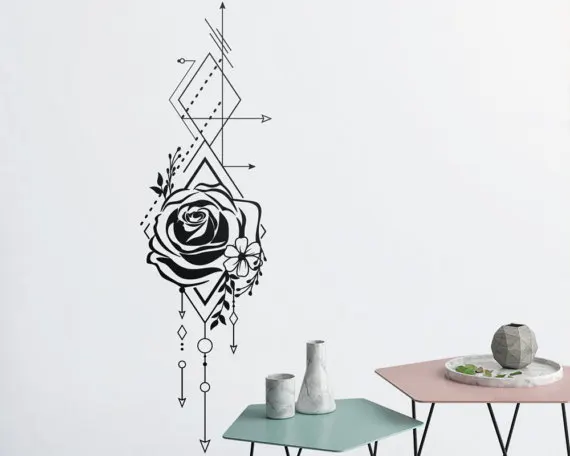 

Beautiful Geometric Rose And Arrows Wall Decals Unique Vinyl Wall Decal Girl Bedroom Rose Floral Wallpaper Interior Decor LA995