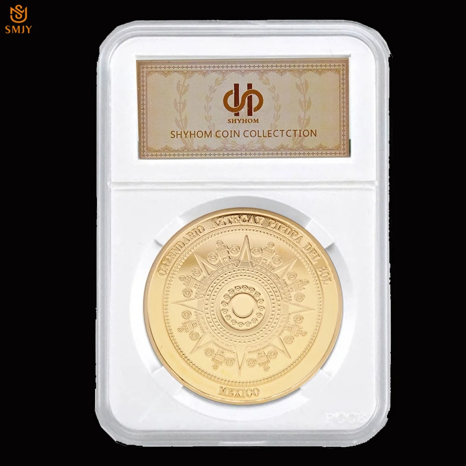 

North America Mexico Azetc Ancient Mamayan Prediction Calendar Culture Gold Collectible Coin Value W/PCCB Acrylic Case Protecte