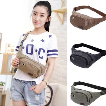 

New Fashion Unisex Canvas Waist Packs Belt Bag Portable Men Women Travelling Waist Bags Best Sale-WT