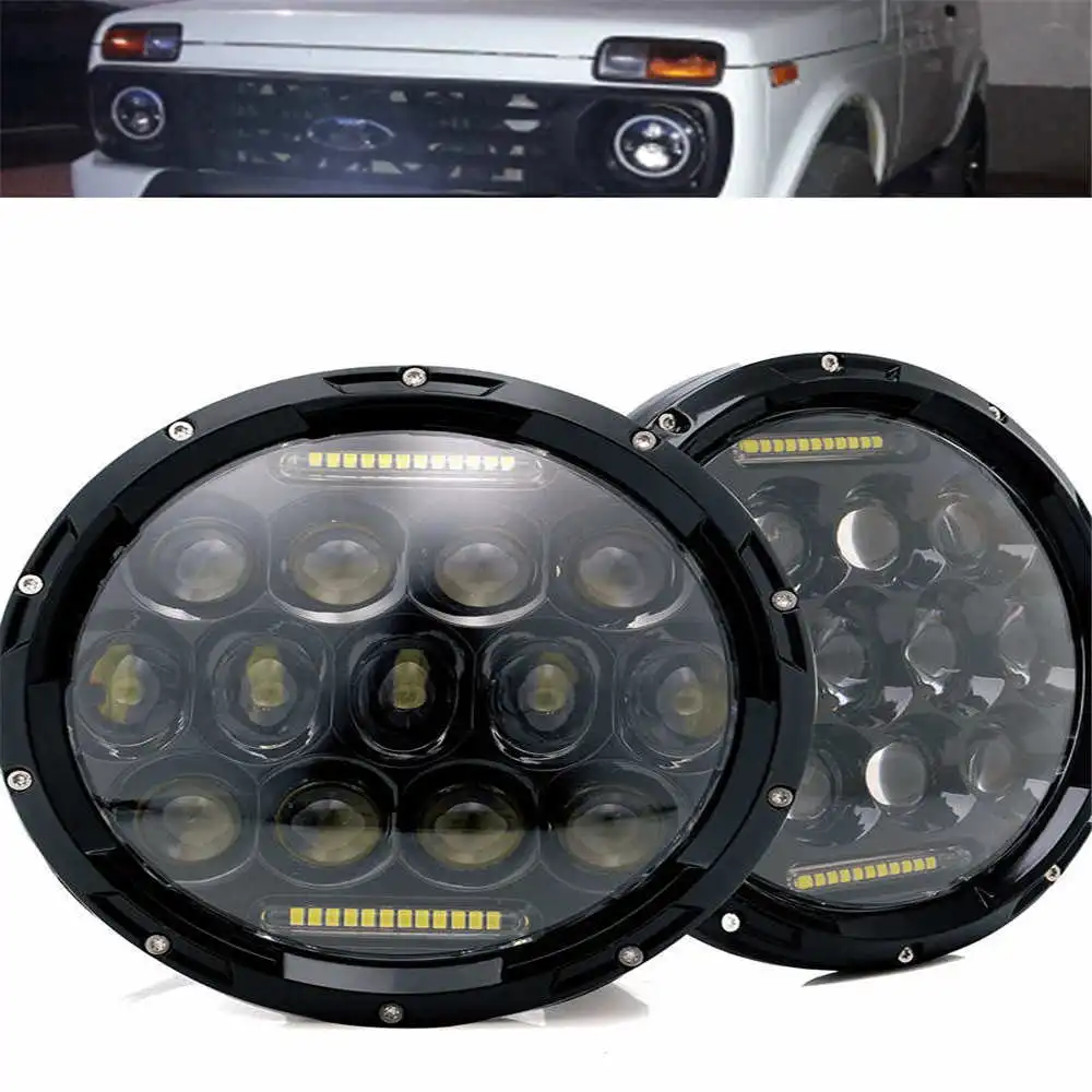 75w Led Headlight 7inch Round High Low Beam DC 12v 24v External Lights For Jeep Wrangler Jk Tj Lada Niva Off Road 4x4 | Автомобили и