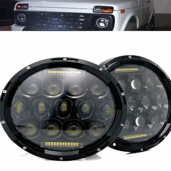 

75w Led Headlight 7inch Round High Low Beam DC 12v 24v External Lights For Jeep Wrangler Jk Tj Lada Niva Off Road 4x4