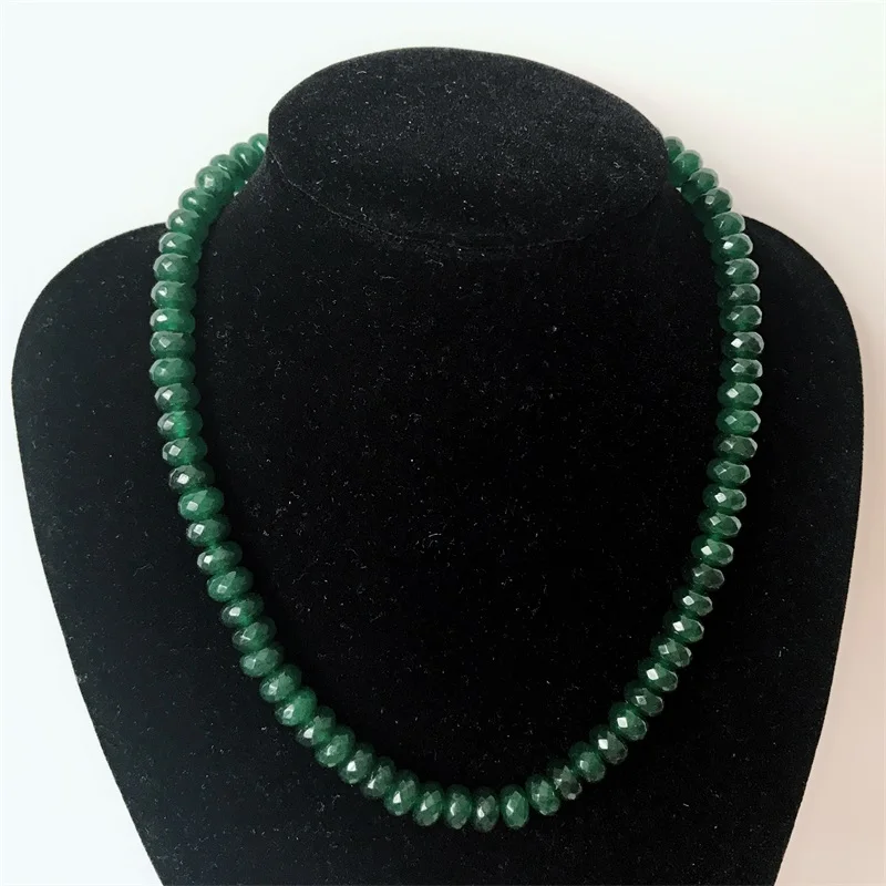 

5*8MM Natural Stone Necklace Vintage Classic Natural Stone Jewelry Noble Deep Green Emeralds Beaded Chain Choker Necklace Gift