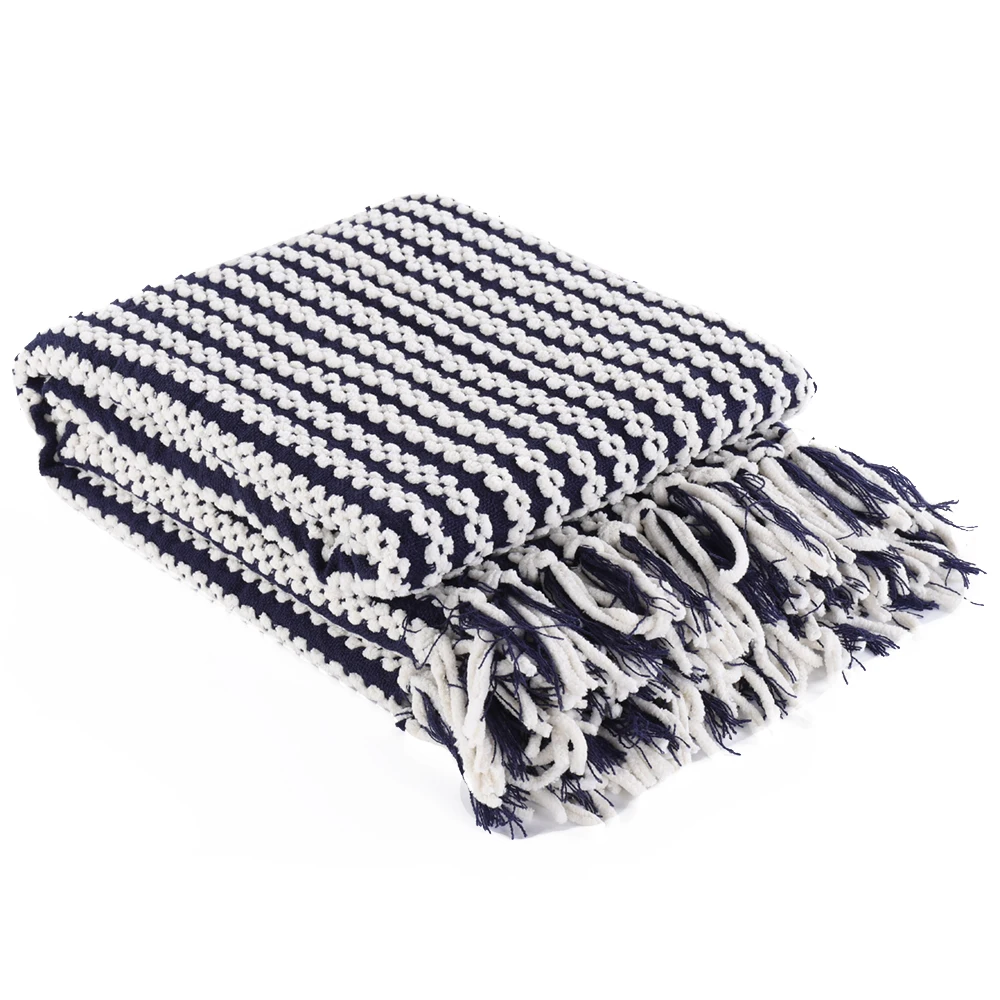 Вязанное покрывало Battilo с белыми и темно синими цепочками 60 &quotx 50&quot|knit throw