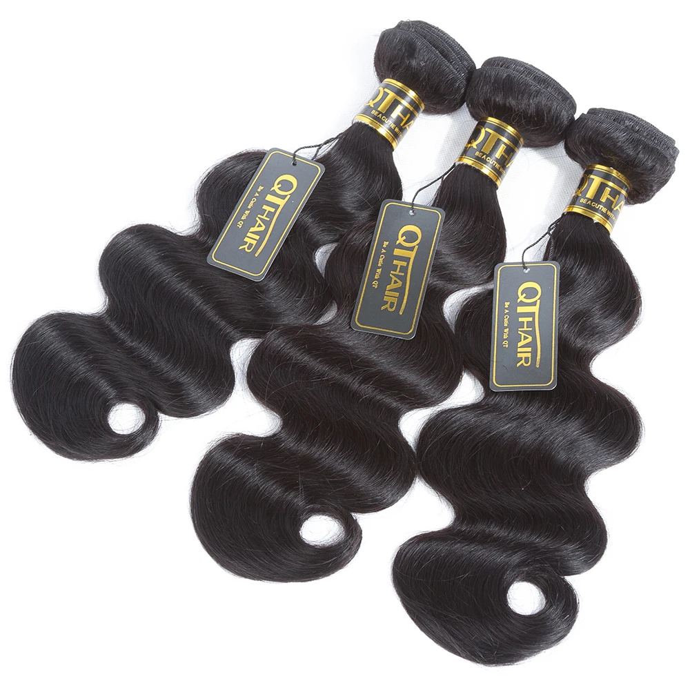 QT Hair Brazilian Body Wave Hair Bundles 100% Remy Human Weave Hair Extensions 1/3/4 Bundles Natural Color Hair