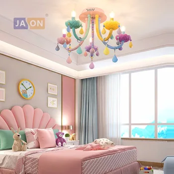 

led e14 Postmodern Nodic Iron Crystal Glass Macaron Chandelier Lighting LED Lamp LED Light For Kid's room Kindergarten