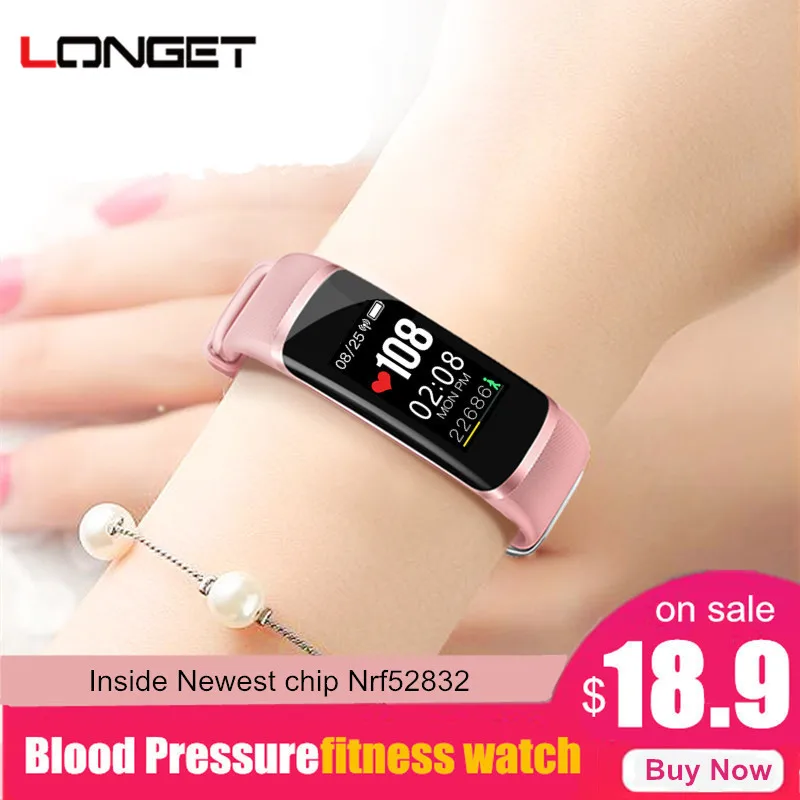Longet Fitness Tracker M4 Newest chip Nrf52832 real-time Heart Rate+ blood pressure Monitor Smart Bracelet wristband & stopwatch