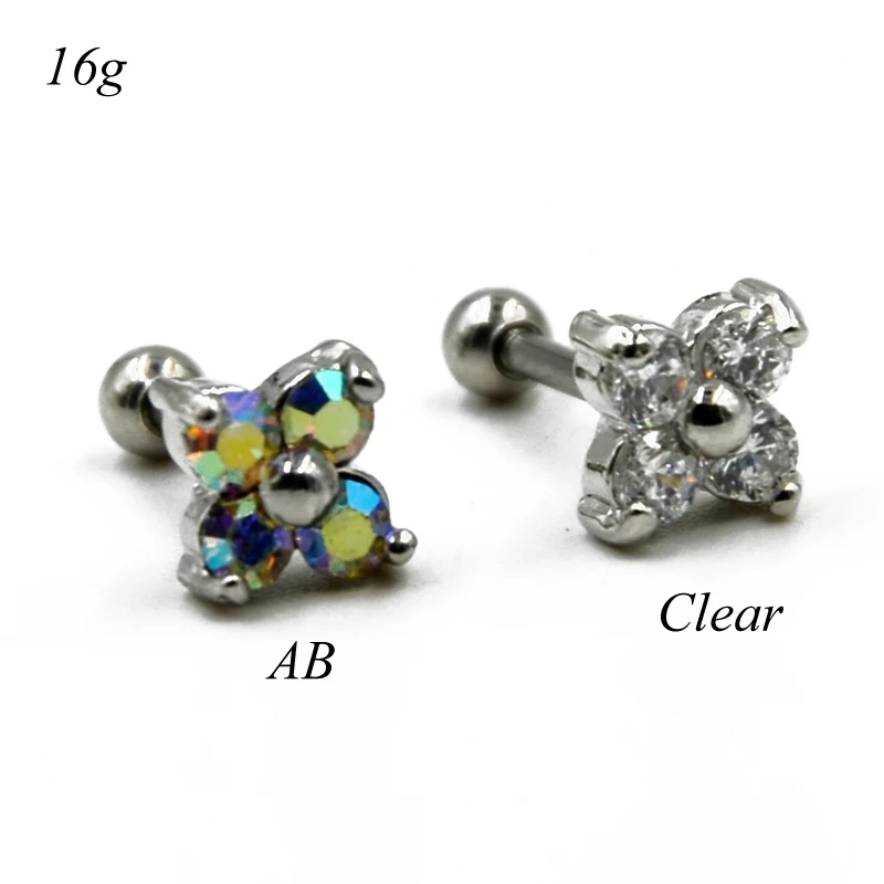 

Lot 2 Pieces Surgical Steel 6mm Square Flower Ear Cartilage Tragus Helix Piercing Bar Stud Earring 16g