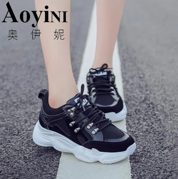 

Women Casual Shoes 2019 New Fashion Lace-Up Women Sneakers Trainers Breathable Shoes Woman Platform Flats